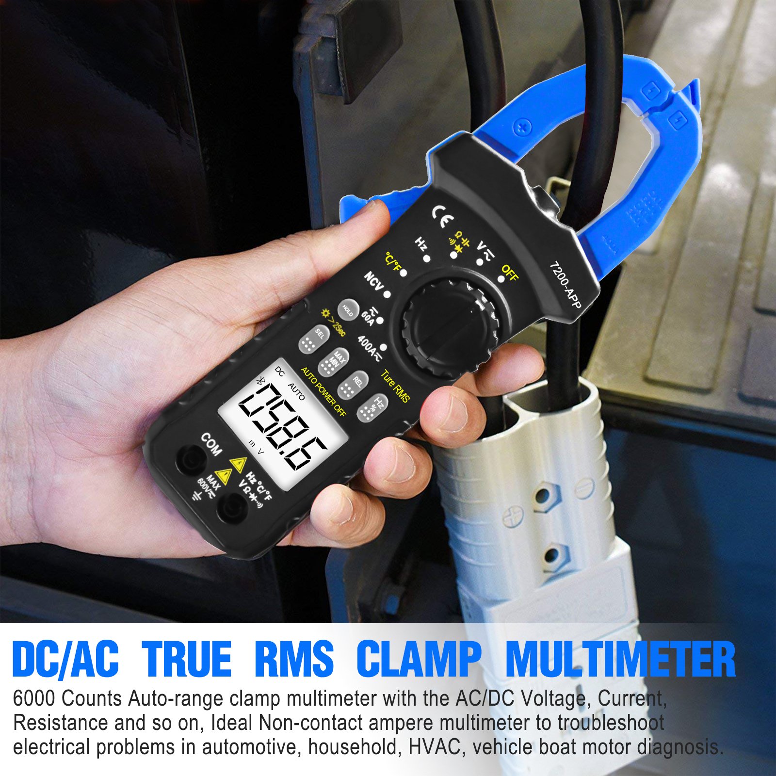 Holdpeak Bluetooth Clamp Meter HP-7200APP 6000 Count Auto Range Bluetooth Clamp MultimeterDC/AC power clamp meter