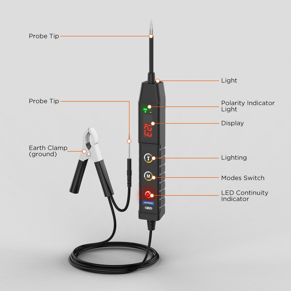 AUTOOL BT210 New Car Circuit Tester Power Probe Diagnostic Tool 9-30V Electric Voltage Integrated Scanner Battery Tester 3 Years