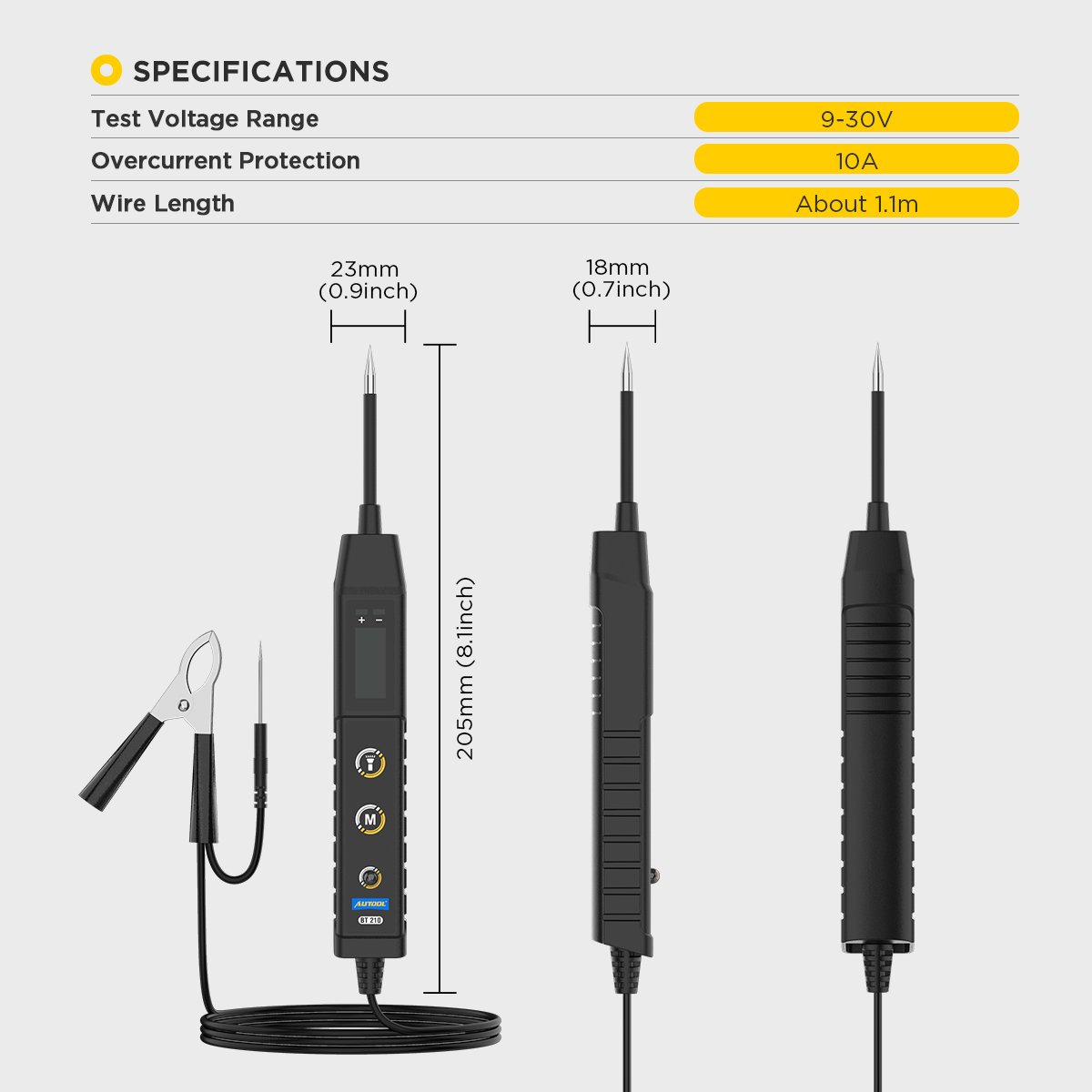 AUTOOL BT210 New Car Circuit Tester Power Probe Diagnostic Tool 9-30V Electric Voltage Integrated Scanner Battery Tester 3 Years