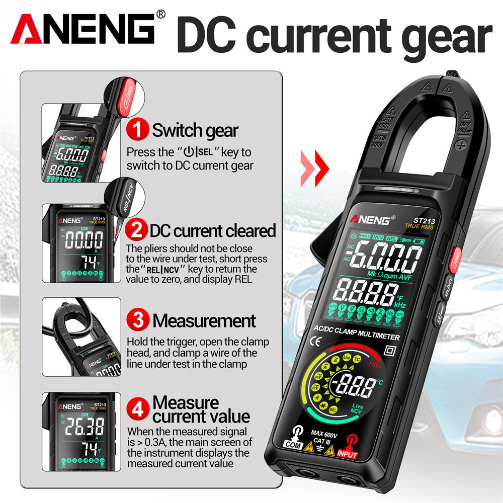 ANENG ST213 Clamp Meter VA Reverse Color Display Screen Multimeter CAT III 6000 Count True RMS Tester DC/AC Voltage Current Tool