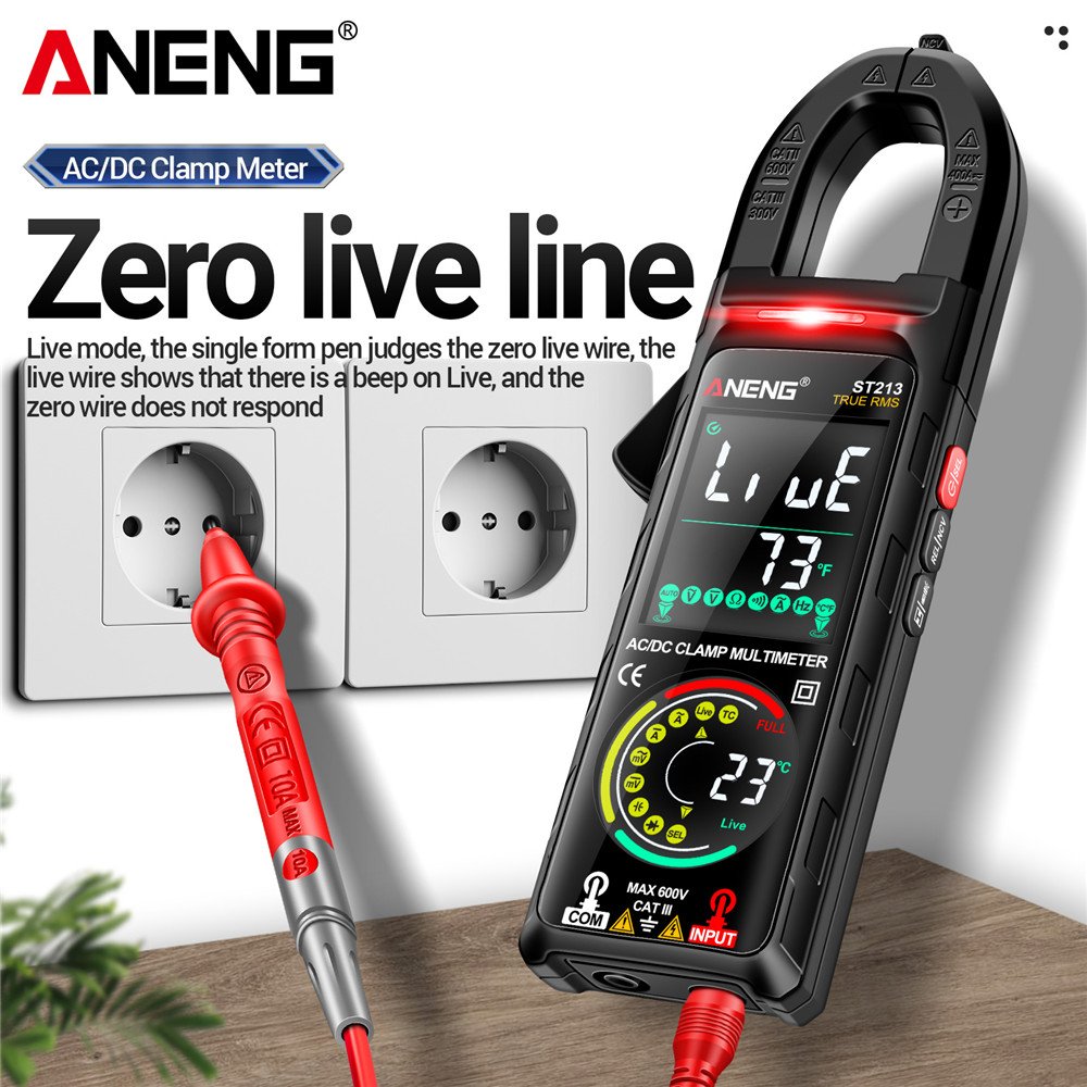 ANENG ST213 Clamp Meter VA Reverse Color Display Screen Multimeter CAT III 6000 Count True RMS Tester DC/AC Voltage Current Tool