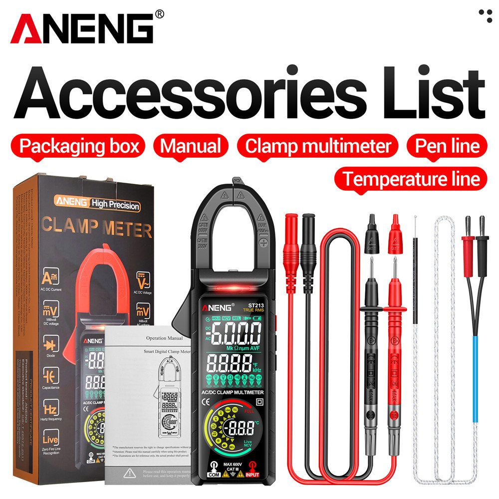ANENG ST213 Clamp Meter VA Reverse Color Display Screen Multimeter CAT III 6000 Count True RMS Tester DC/AC Voltage Current Tool