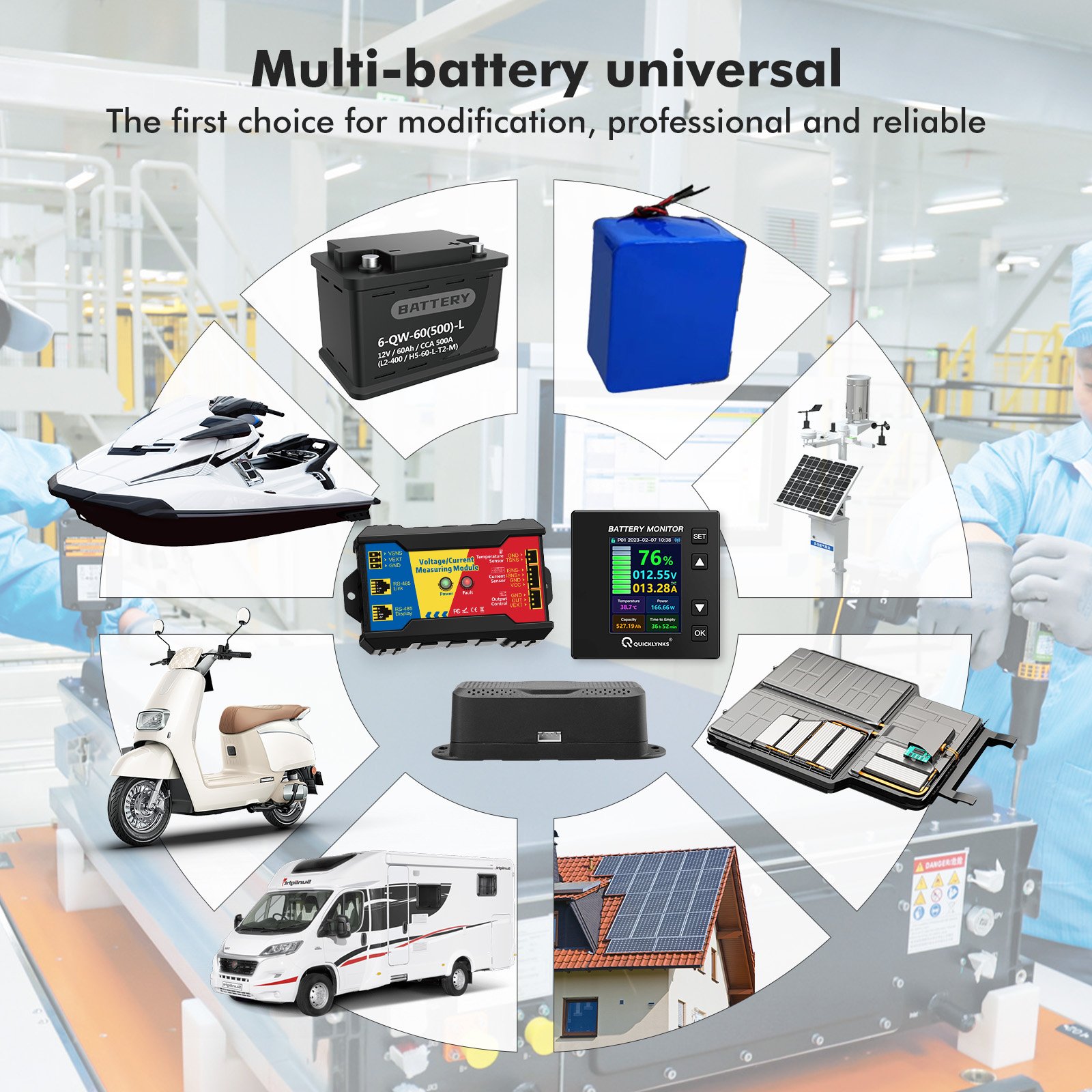 Battery Monitor Quicklynks CM100 High precision Coulomb coulometer is used to calculate battery capacity power consumption