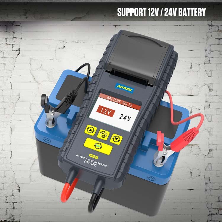 AUTOOL BT860 24V 12V Car Capacity Voltage Load Test Auto Batterie Tester Battery Analyzer With Printer Battery Discharger