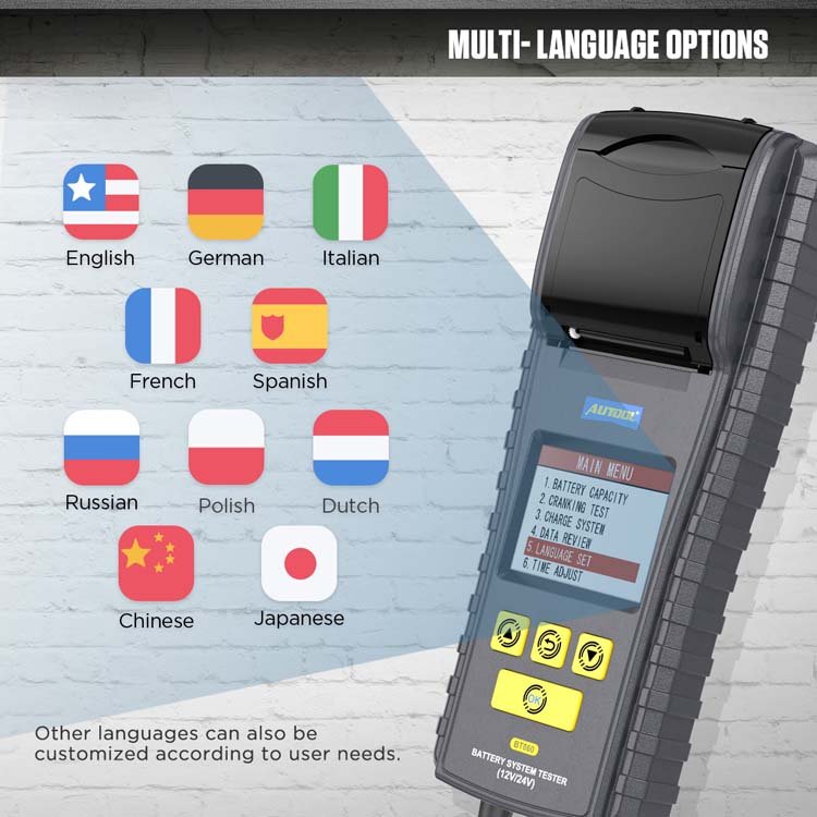 AUTOOL BT860 24V 12V Car Capacity Voltage Load Test Auto Batterie Tester Battery Analyzer With Printer Battery Discharger