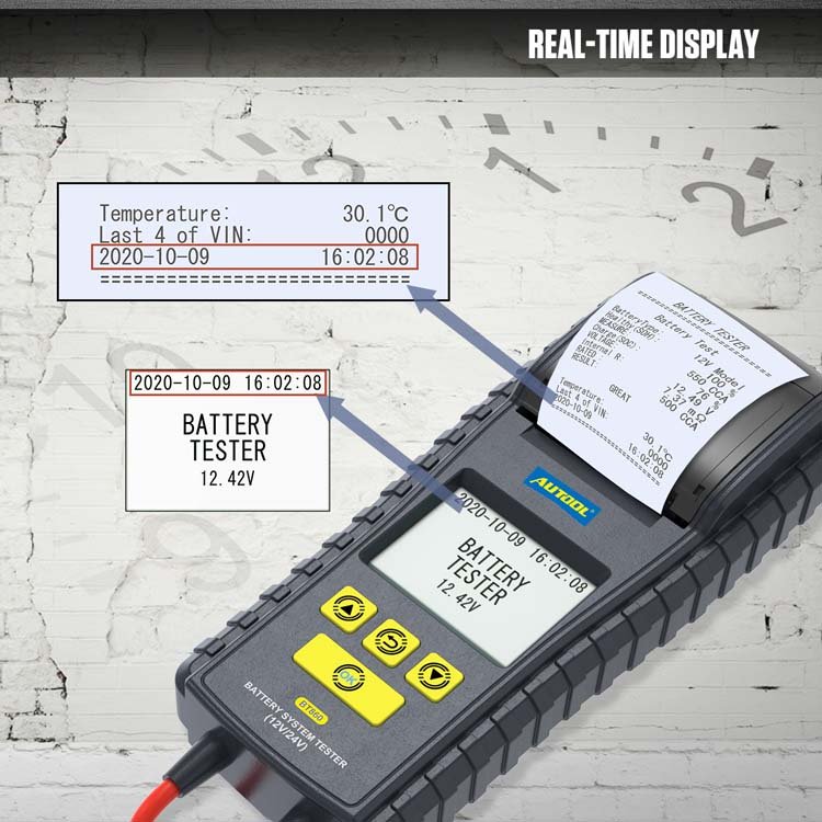 AUTOOL BT860 24V 12V Car Capacity Voltage Load Test Auto Batterie Tester Battery Analyzer With Printer Battery Discharger