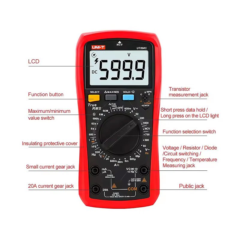UNI-T UT890C Digital Multimeter Manual Frequency Temperature Voltage Ammeter AC DC DMM Capacitor Tes