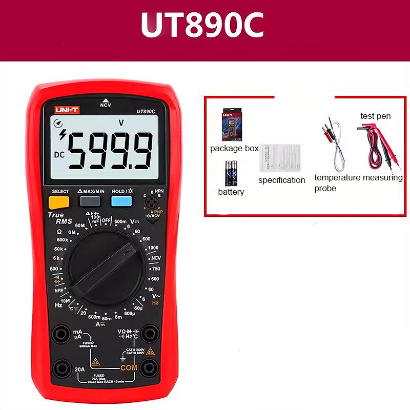 UNI-T UT890C Digital Multimeter Manual Frequency Temperature Voltage Ammeter AC DC DMM Capacitor Tes