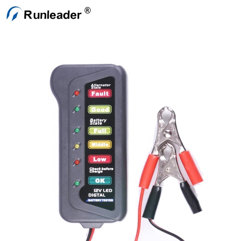 Runleader 12V Car Digital Battery Load Tester 6 LED Alternator Motorcycle Vehicle Display