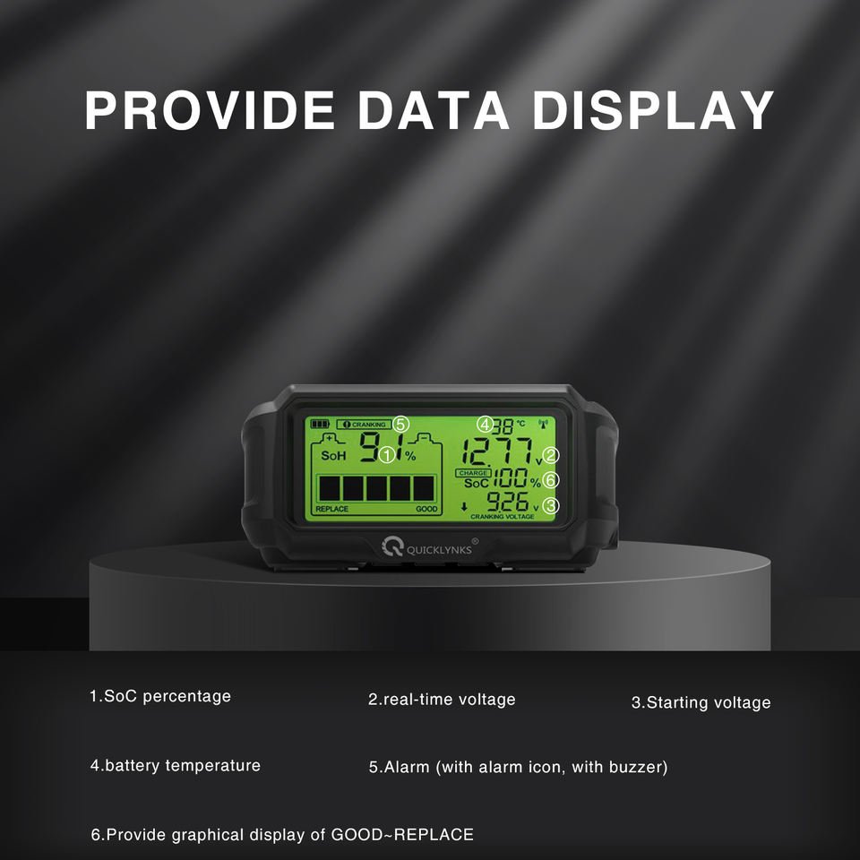 QUICKLYNKS BM5-D 12V LED Battery Monitor Head Up Display Battery Health Tester Analyzer Charging Tester Tool