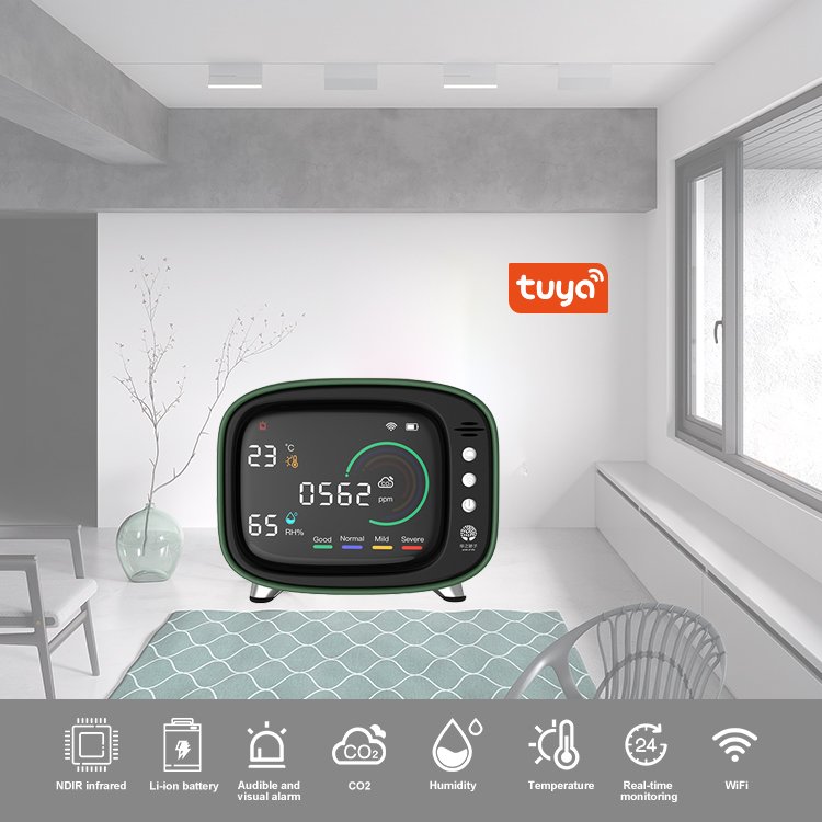 Portable Smart Home CO2 Gas Concentration Tester CO2 Detector Temperature and Humidity Meter 3 In 1 Tuya APP CO2 Monitor