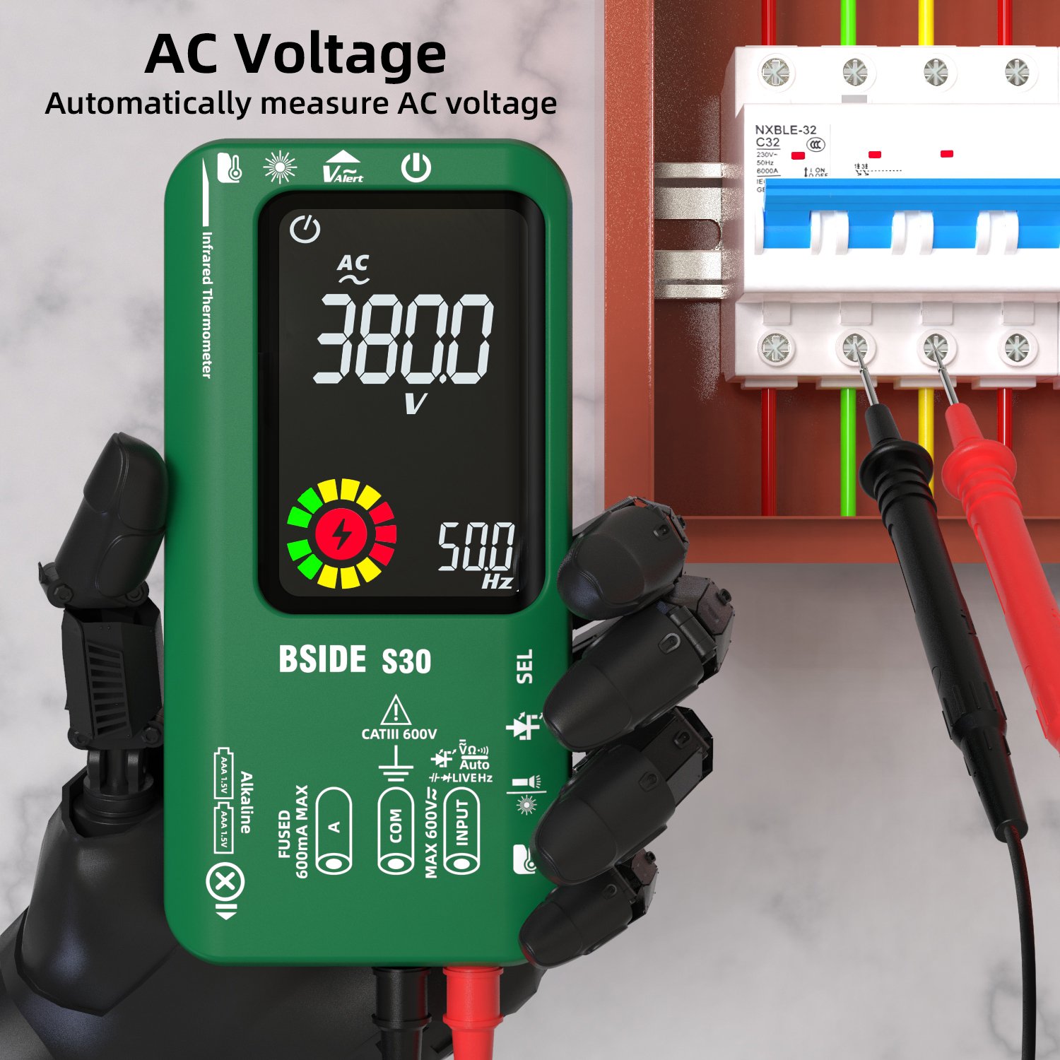 S30 BSIDE Digital Smart Multimeter 9999 T-RMS DC AC Voltage Current 15V Diode Capacitor Ohm NCV USB Rechargeable Tester
