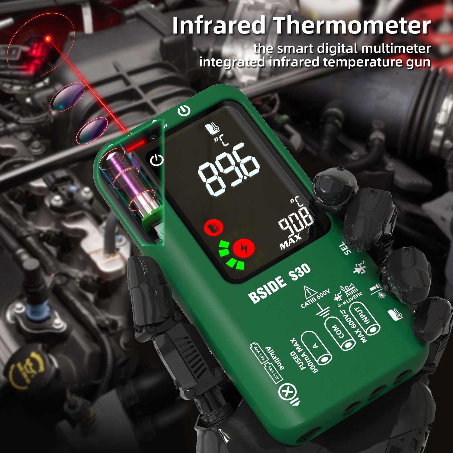 S30 BSIDE Digital Smart Multimeter 9999 T-RMS DC AC Voltage Current 15V Diode Capacitor Ohm NCV USB Rechargeable Tester