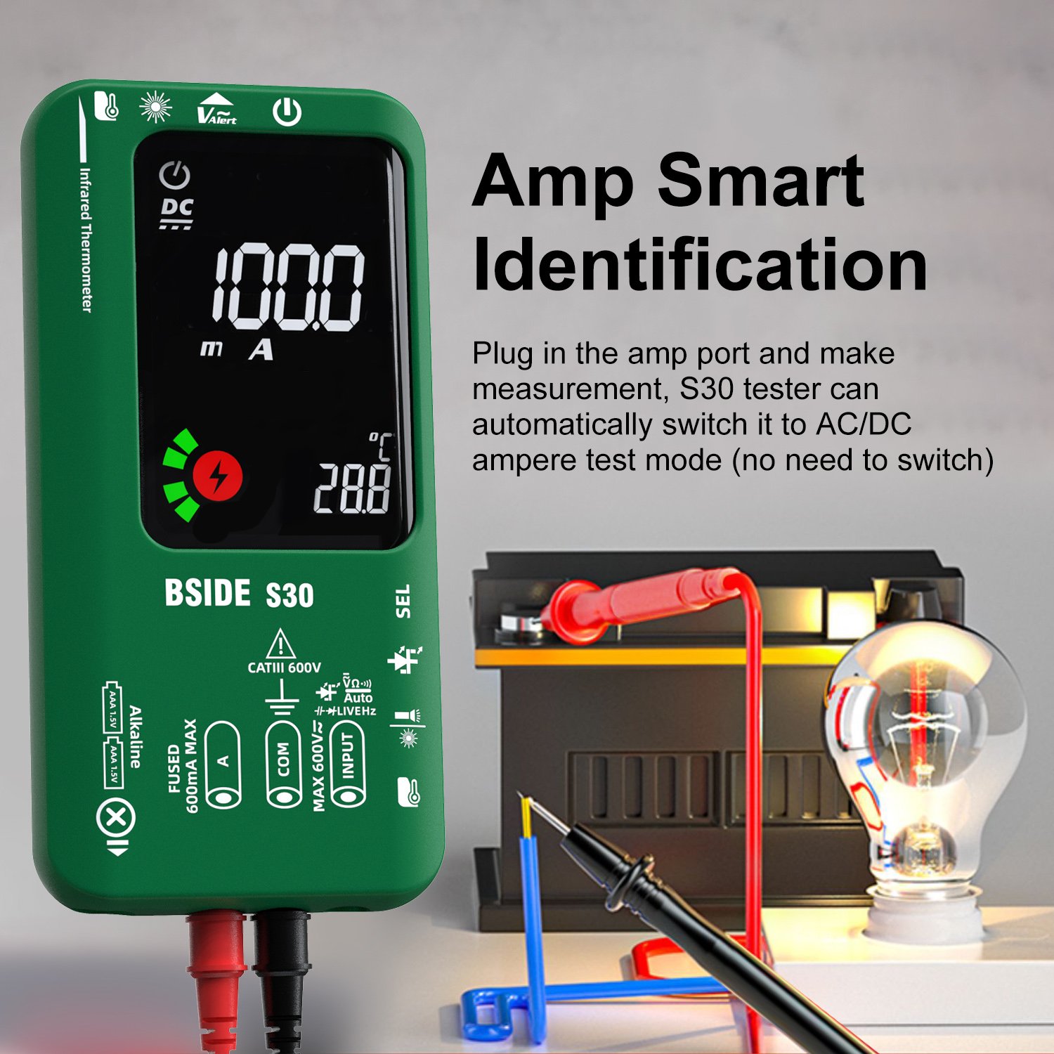 S30 BSIDE Digital Smart Multimeter 9999 T-RMS DC AC Voltage Current 15V Diode Capacitor Ohm NCV USB Rechargeable Tester