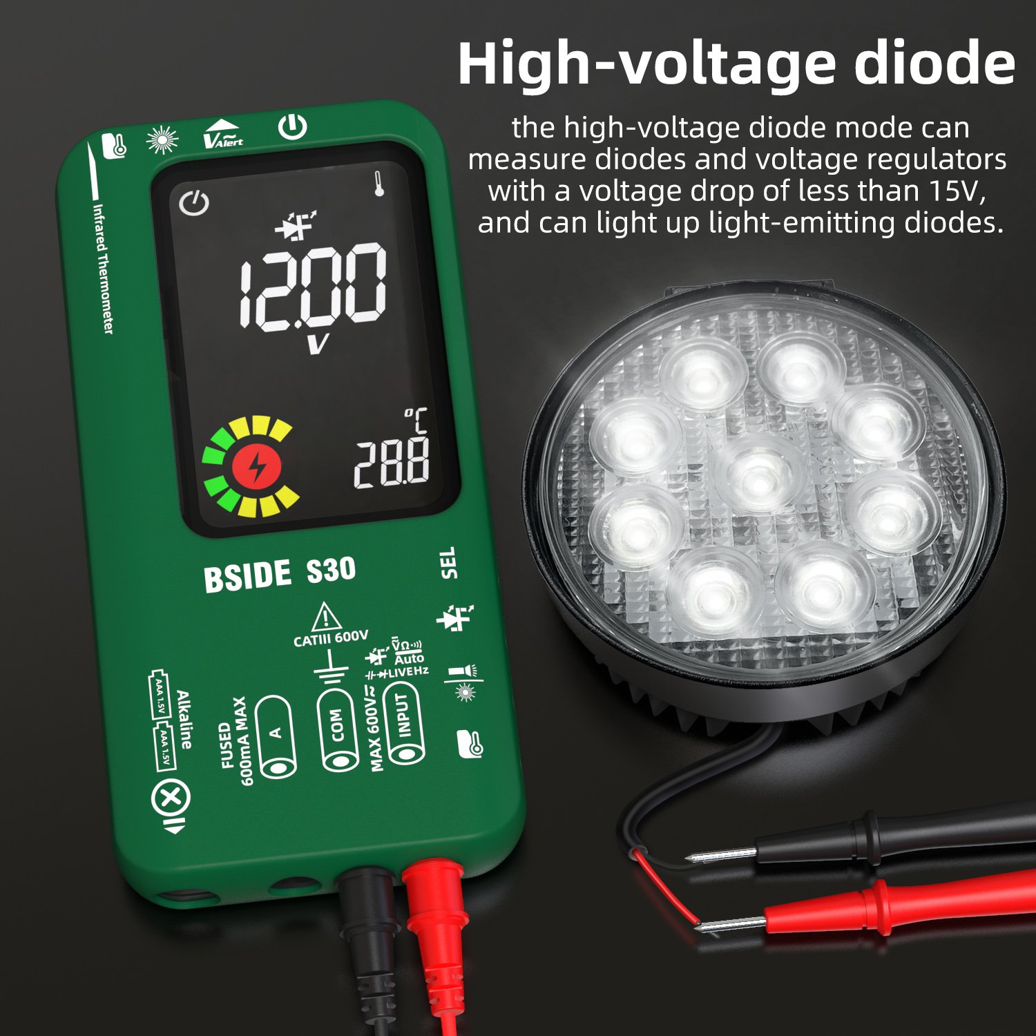 S30 BSIDE Digital Smart Multimeter 9999 T-RMS DC AC Voltage Current 15V Diode Capacitor Ohm NCV USB Rechargeable Tester