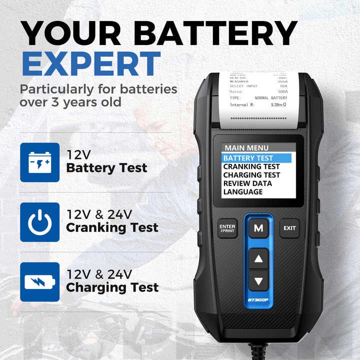 Vapcell BT300P Lead Acid Flooded AGM GEL EFB Vehicles 12V 24V Automotive Car Battery Tester With Printer Analyzer