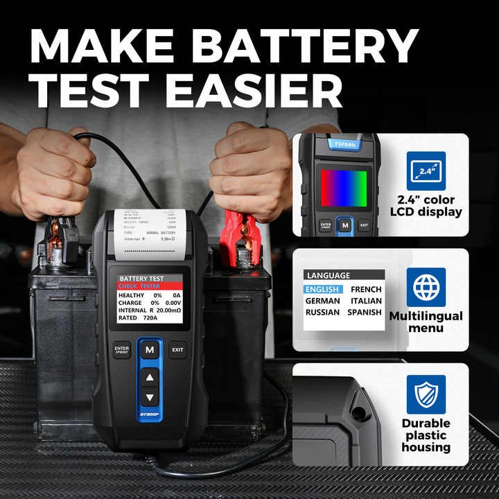 Vapcell BT300P Lead Acid Flooded AGM GEL EFB Vehicles 12V 24V Automotive Car Battery Tester With Printer Analyzer