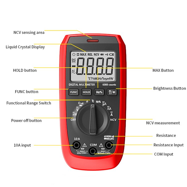 6000 Counts Multimeters High Capacitance Battery Tester LCD Display NCV Digital Multimeter
