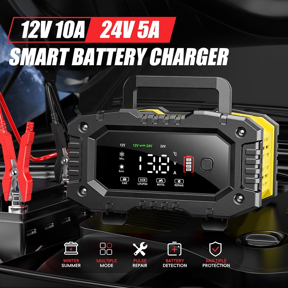 FOXSUR FPT-100 Smart 12V/10A&24V/5A Car Battery Charger Battery Repair Automobile Battery Voltage Tester
