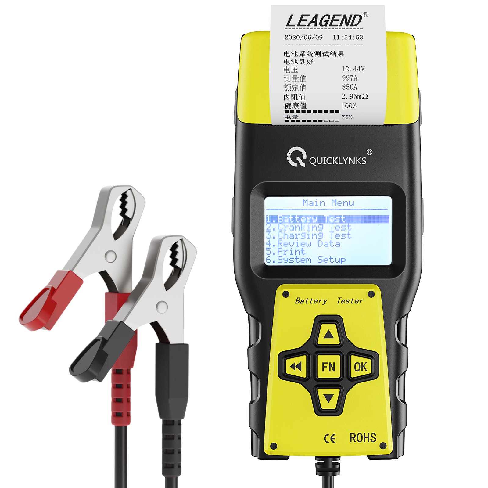 Automotive Battery Analyzer 100-2000 CCA Car Heavy Duty Truck Motorcycle RV 12/24V Battery Analyzer Load Tester with Printer