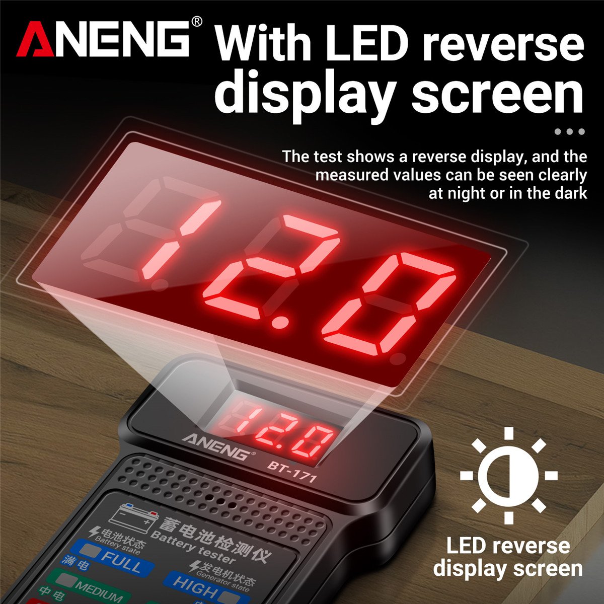 ANENG BT-171 12V Multifunctional Battery Testers Auto Repair Industry Detection with LED Reverse Display Screen Electrician Tool