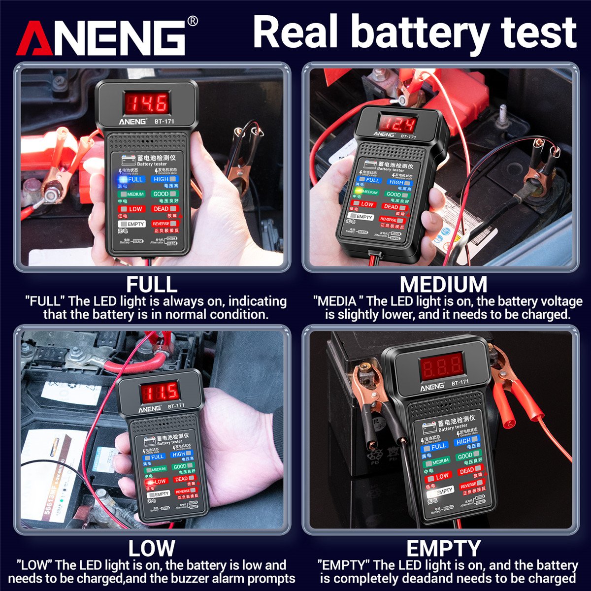 ANENG BT-171 12V Multifunctional Battery Testers Auto Repair Industry Detection with LED Reverse Display Screen Electrician Tool