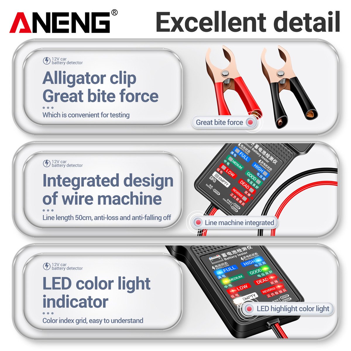 ANENG BT-171 12V Multifunctional Battery Testers Auto Repair Industry Detection with LED Reverse Display Screen Electrician Tool
