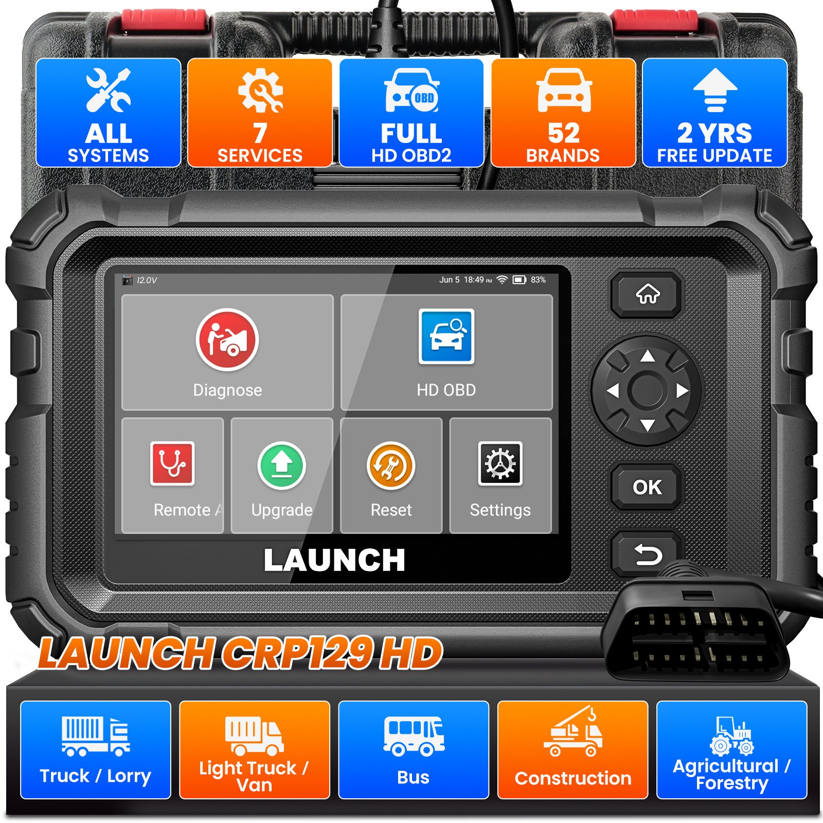 Launch CRP129 HD Elite 24V Heavy Duty Truck Diagnostic Scan Tool Commercial Vehicle HD OBD2 Scanner