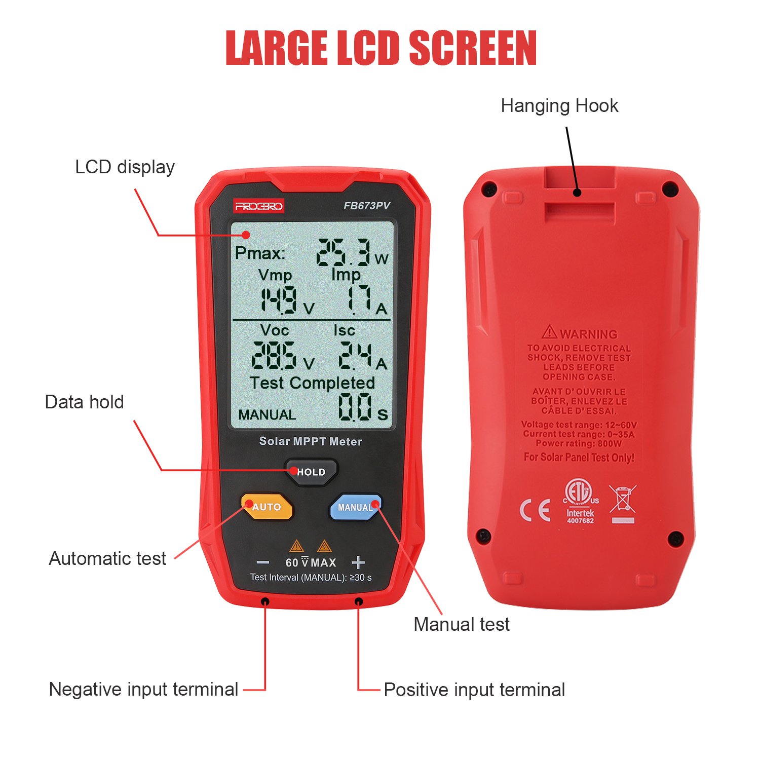 FROGBRO FB673PV MPPT LCD PV Solar Panel Tester Current Voltage Multimeter Digital Meter 800W Solar Module Power Tester VOC