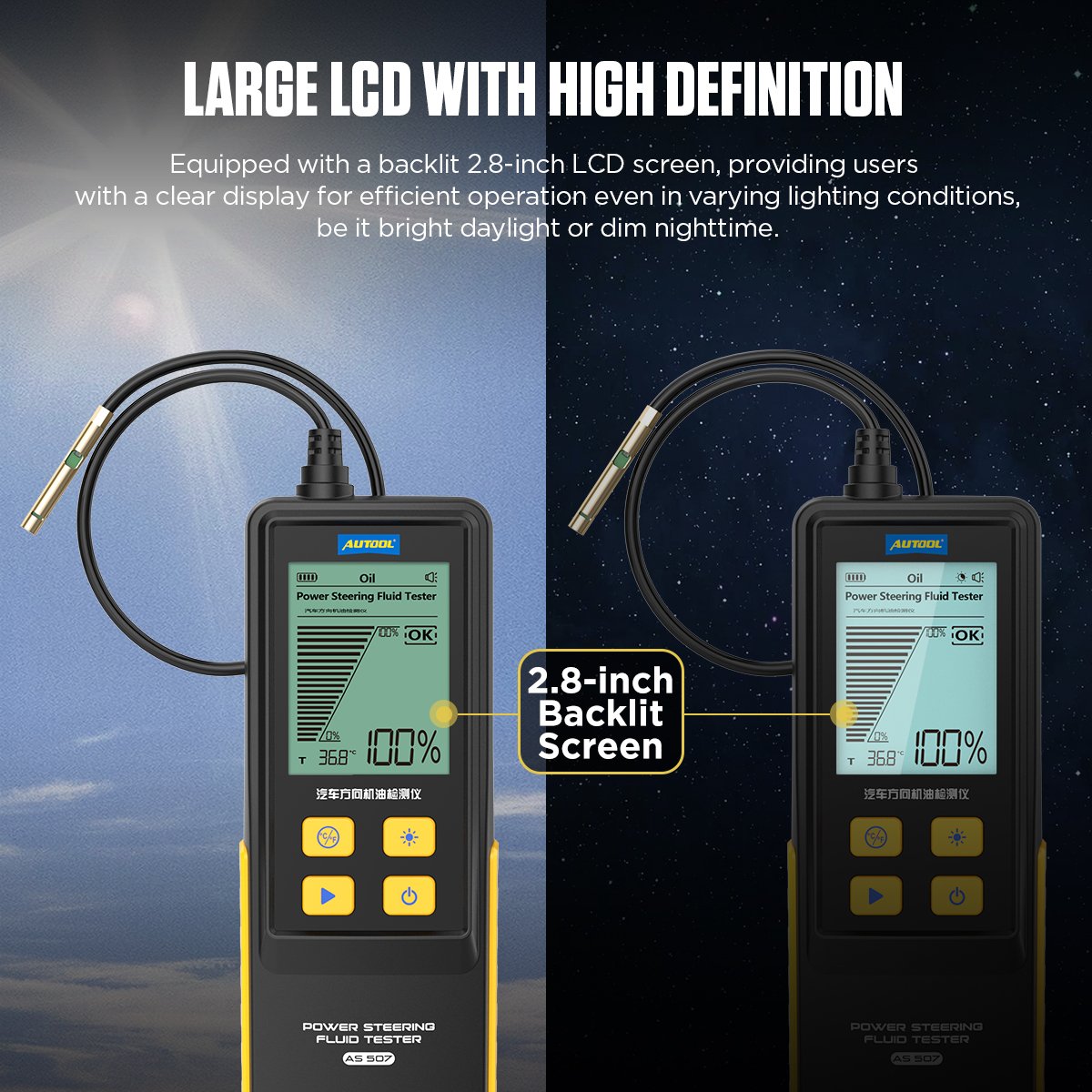 AUTOOL AS507 Electric Power Steering Fluid Analyzer Tester Kit With Oil Temp Transmittance Display 2.8-Inch Backlit Screen