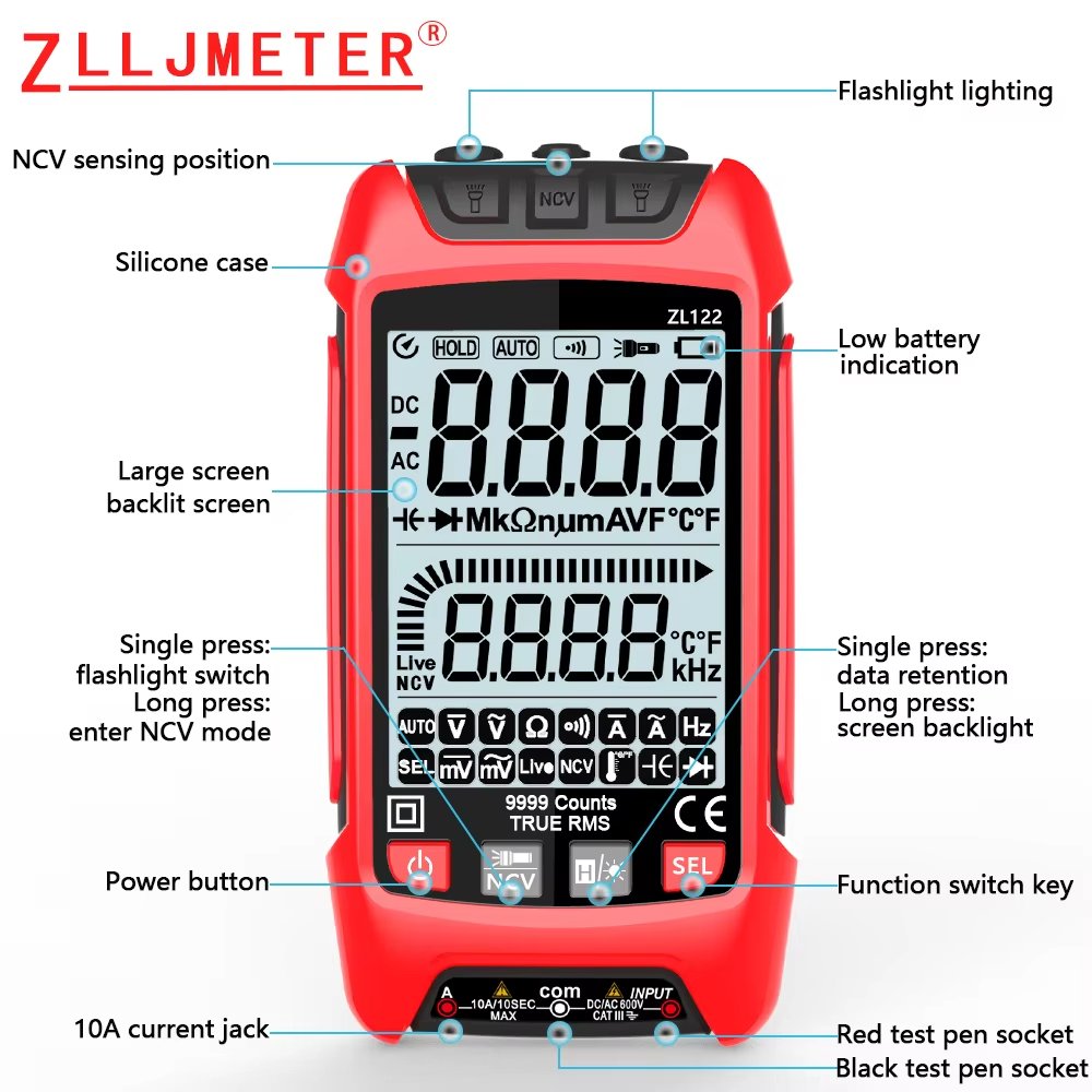 Auto Ranging Digital Multimeter TRMS 6000 AC/DC Voltage/Account,Voltage Alert, Amp/Ohm/Volt Multi Tester/Diode