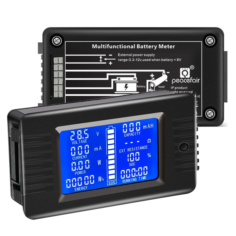Peacefair PZEM-015 DC Energy Battery Meter 12V 300A LCD Ammeter Power Analyzer Impedance Capacity Battery Monitor/Testers