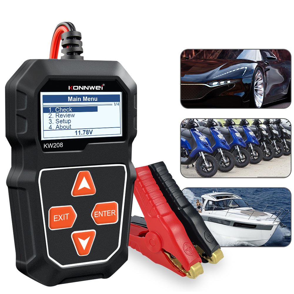 KONNWEI Factory Supply KW208 100-2000 CCA 12V Digital Battery Tester for voltage SOC SOH starter alternator