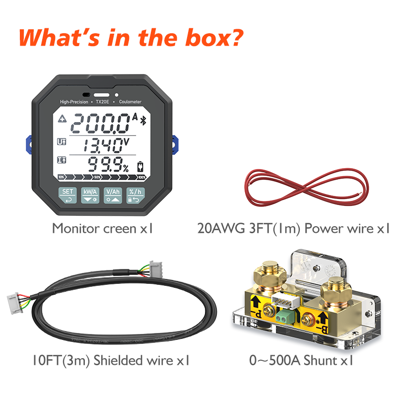 TX20 500A Battery Tester with LCD Display Voltage Current Meter Battery Capacity Indicator Coulomb Meter LiFePO4 Battery Monitor