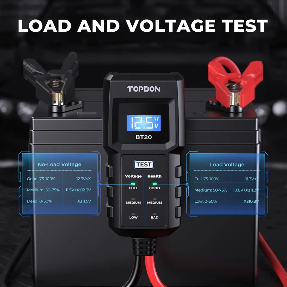 TOPDON Factory Supply BT20 lead Acid 12V Battery Cranking Charging Vehicles Automotive Motorcycle Car Battery Analyzer Tester