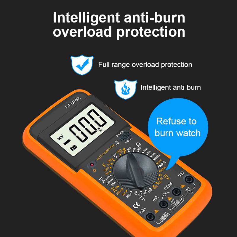 DT9205A smart multimeter LCD Digital Tester Overload Protection Detector Electrician test multi meter digital multimeter