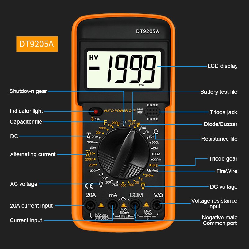 DT9205A smart multimeter LCD Digital Tester Overload Protection Detector Electrician test multi meter digital multimeter