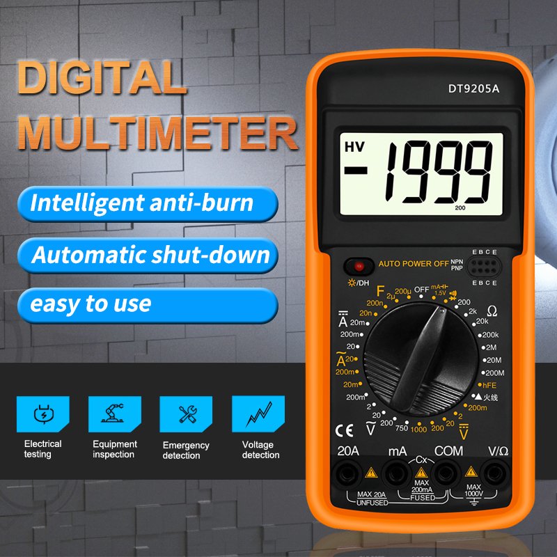 DT9205A smart multimeter LCD Digital Tester Overload Protection Detector Electrician test multi meter digital multimeter