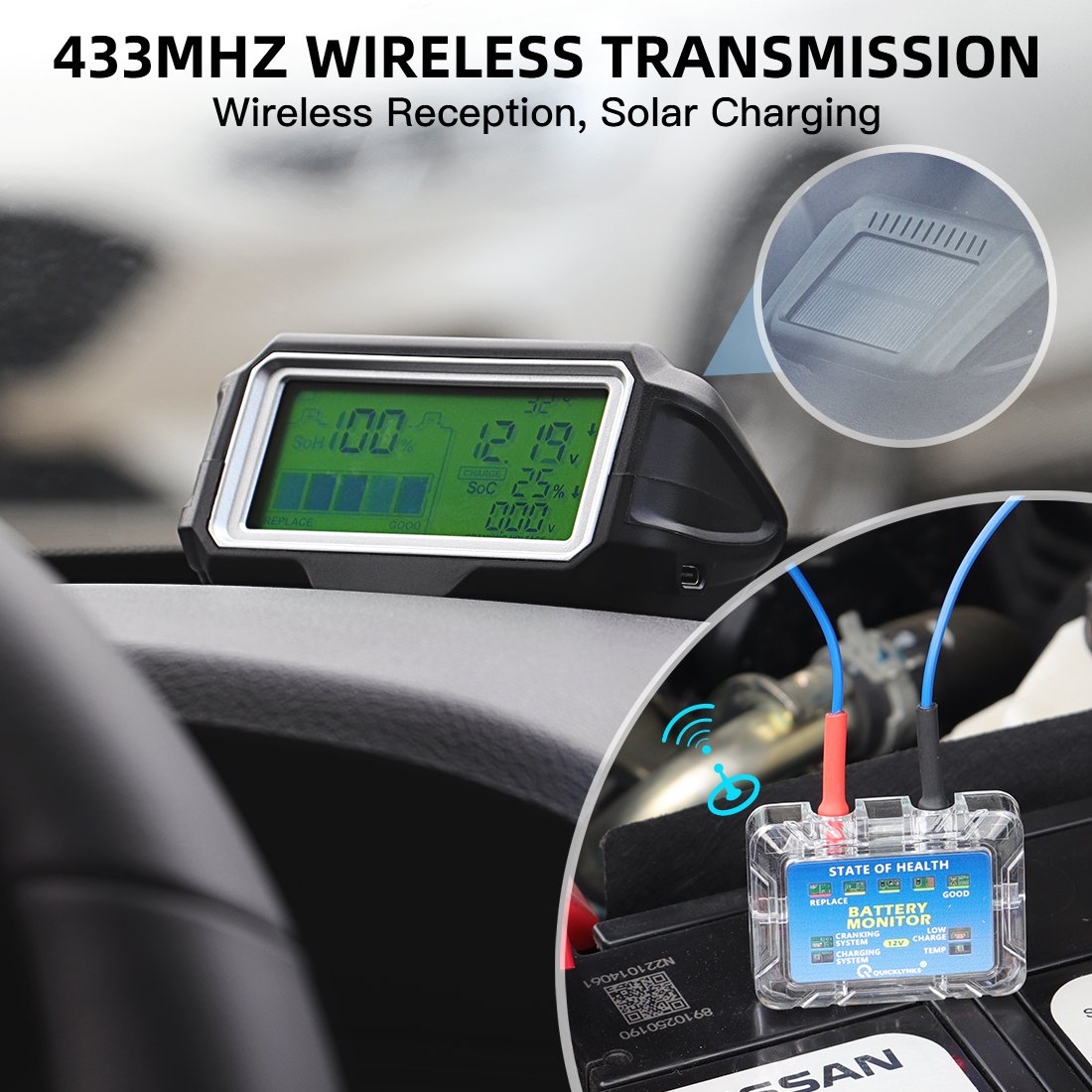 Battery Monitor Head Up Display Battery Health status Analyzer Charging Test SOC SOH CCA VOL QUICKLYNKS BM5-D 12V LED