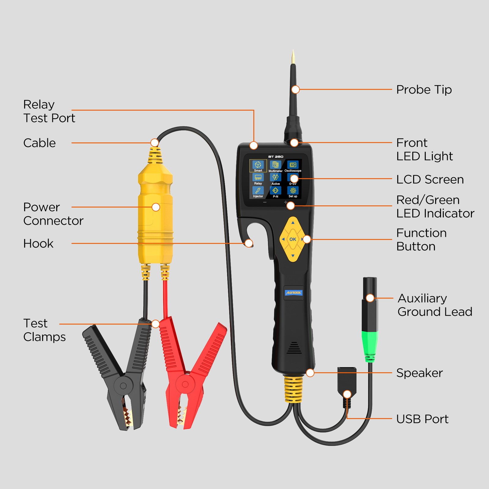 AUTOOL BT280 Electric System Tester Car Circuit System Detector Automotive Diagnostic 9V-30V Multilanguages Tool