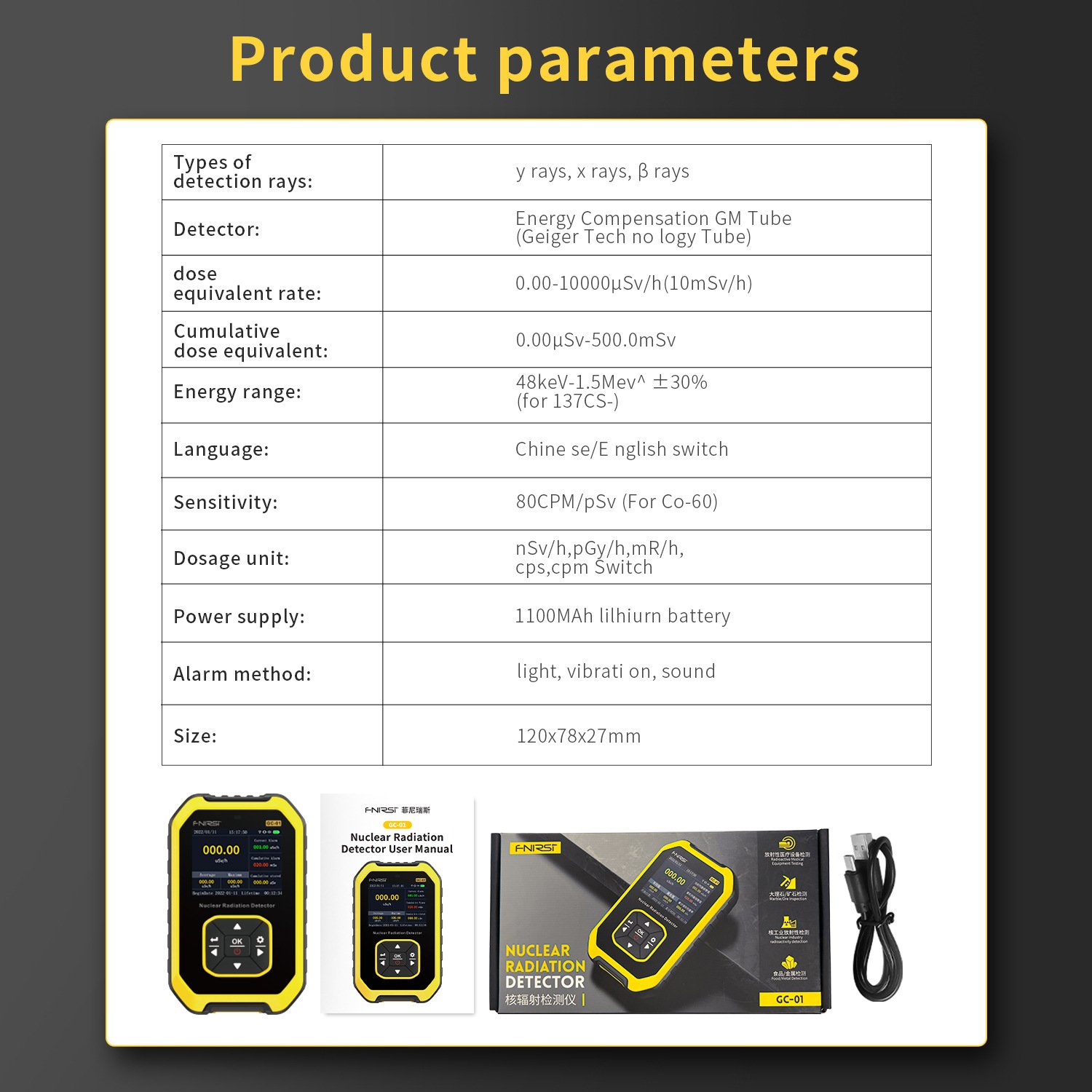 LED Display Beta Gamma X-ray Tester Geiger Counter Nuclear Radiation Detector