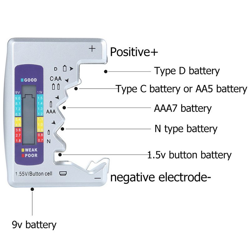 Capacitance Diagnostic Tool Digital Battery Tester LCD Display C D N AA AAA 9V 1.5V Button Cell Battery Capacity Check Detector