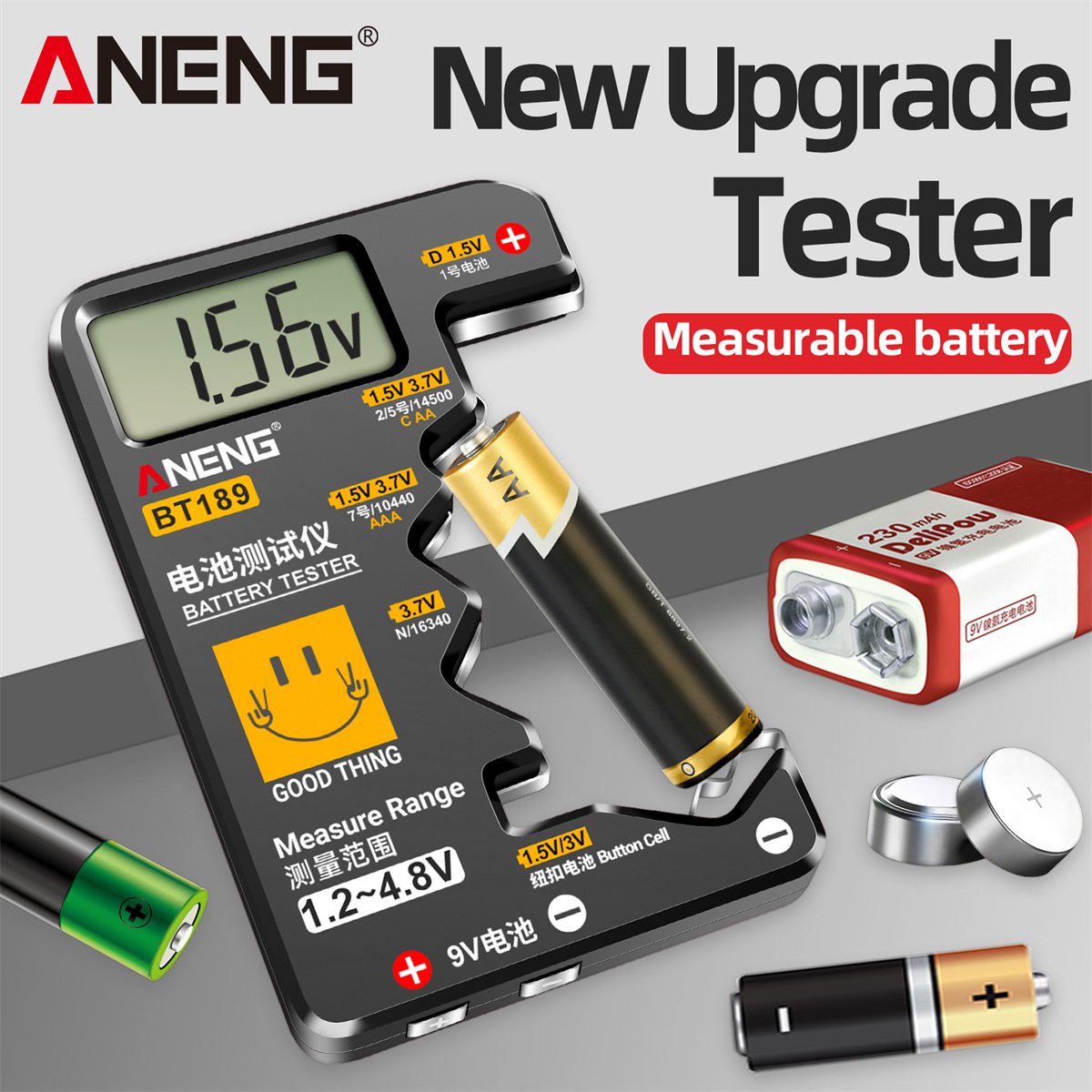 ANENG BT189 Universal Battery Tester for C,AA,AAA,D,N,9V 6F22 Batteries 1.5V 3V Button Cell Battery Indicator Electric Tools