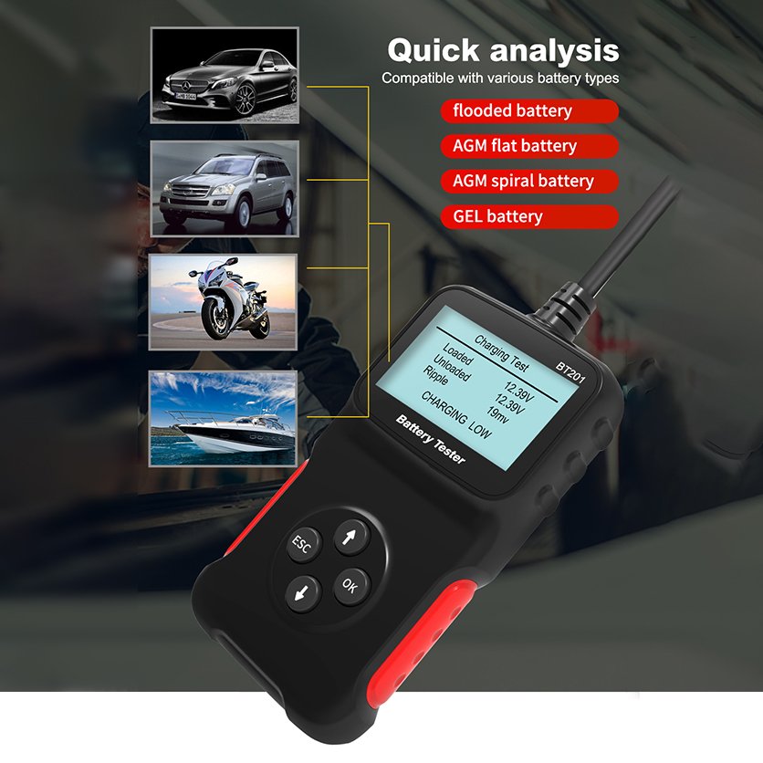 12V Car Battery Detection BT201 12V Car Battery Tester 100-2000 CCA AGM Internal Resistance Tester Auto Battery Analyzer