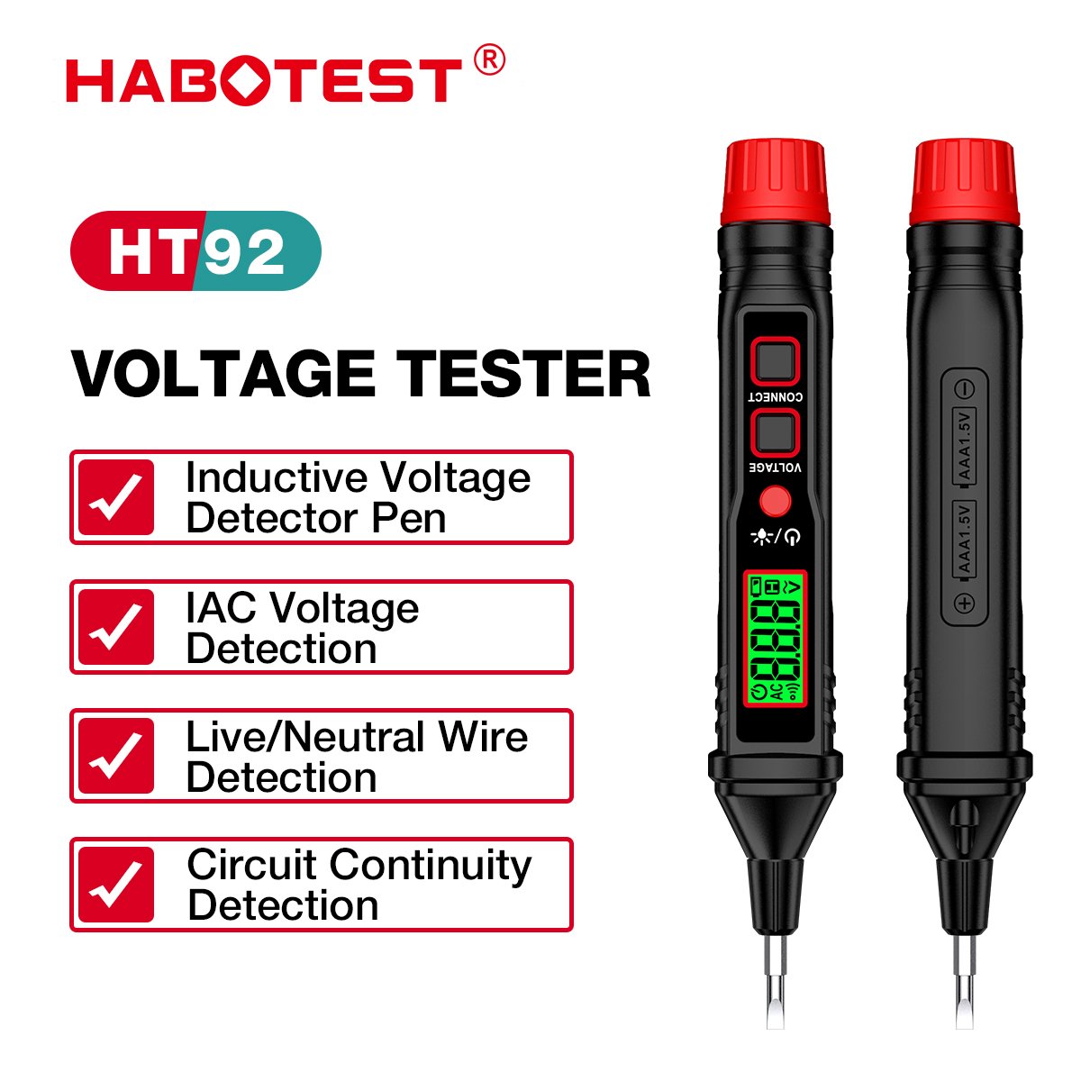 HABOTEST Low Price electric test equipment AC voltage detector tester pen with screwdriver electrical circuit break checker HT92