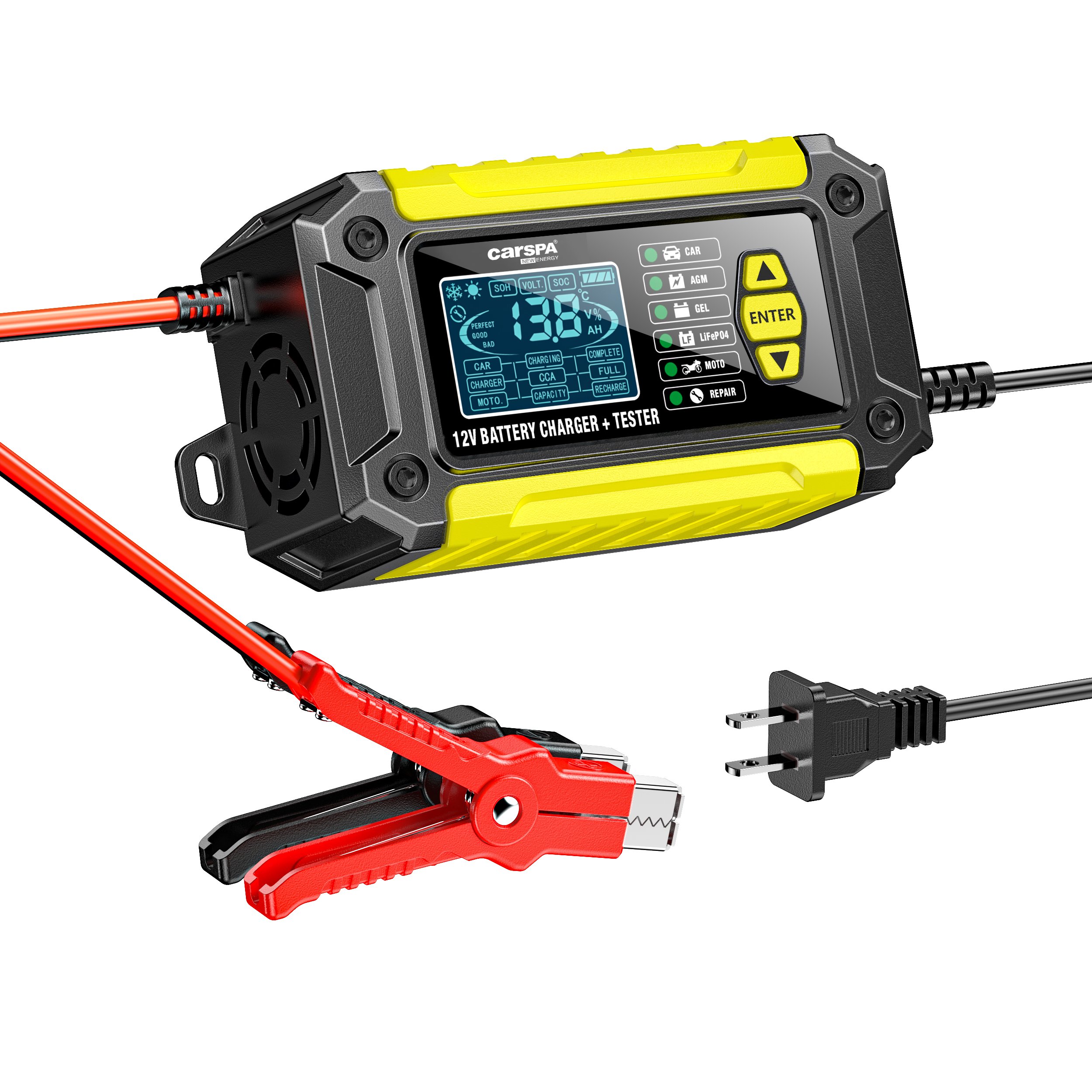 Carspa 12V 6A car Motorcycle battery charger with test and pulse repair function battery charger & analyzer