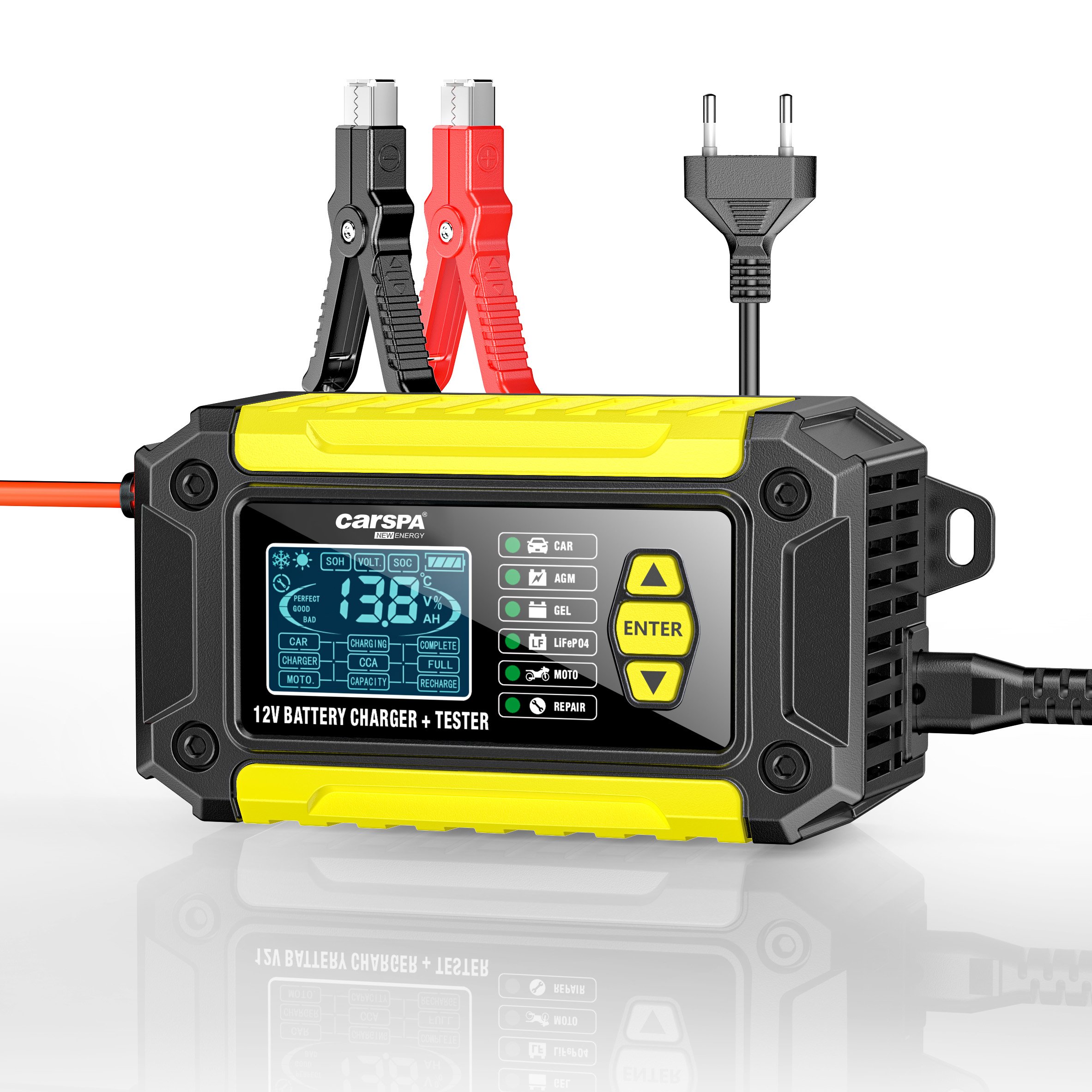 Carspa 12V 6A car Motorcycle battery charger with test and pulse repair function battery charger & analyzer