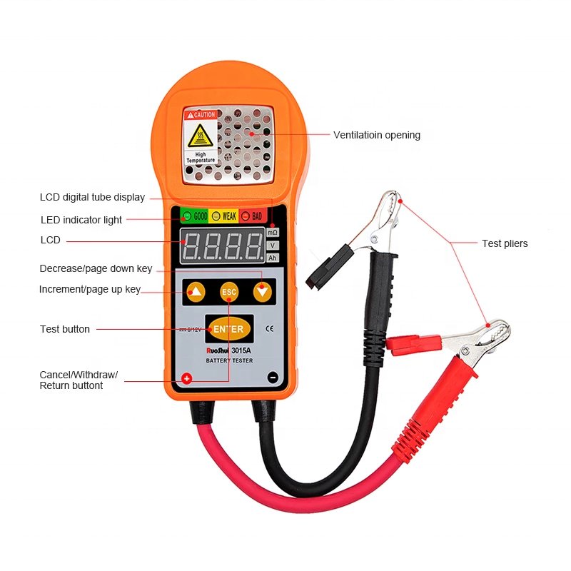 RuoShui 3015A Battery Tester Battery Detector Meter Charger Analyzer 12V for Vehicle Voltage Test Charging Cricut Load Tools