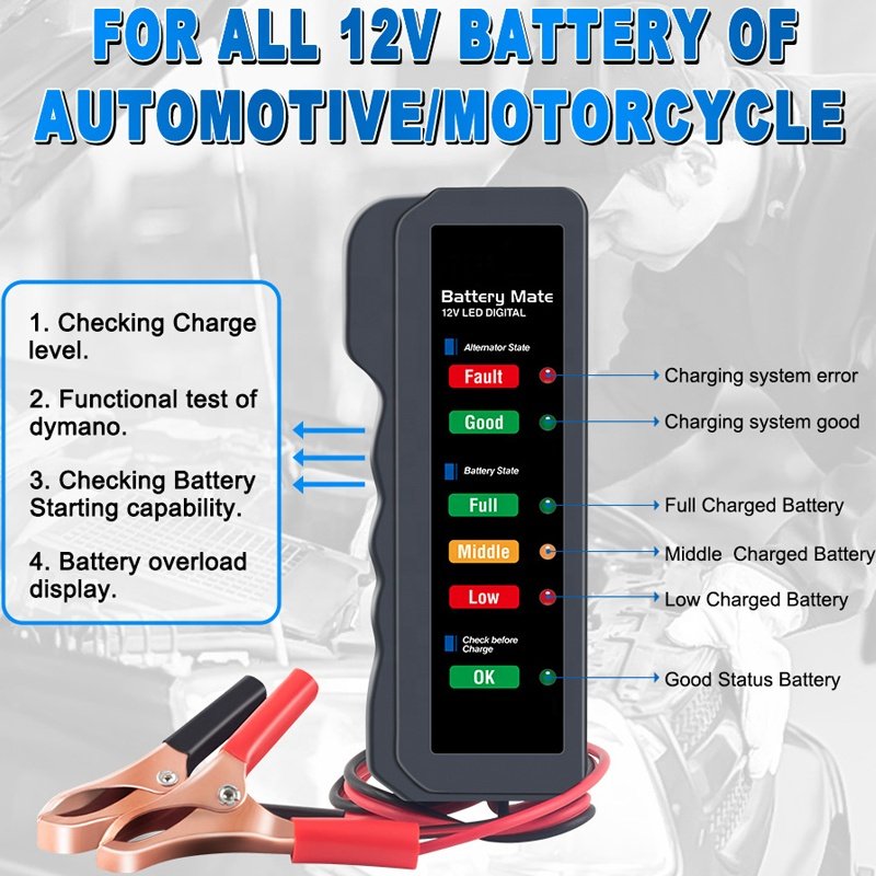 12V Battery Tester Digital Alternator Tester 6 LED For Lights Detect Display Car Tool Auto Battery Tester Box For Car Motorcycle
