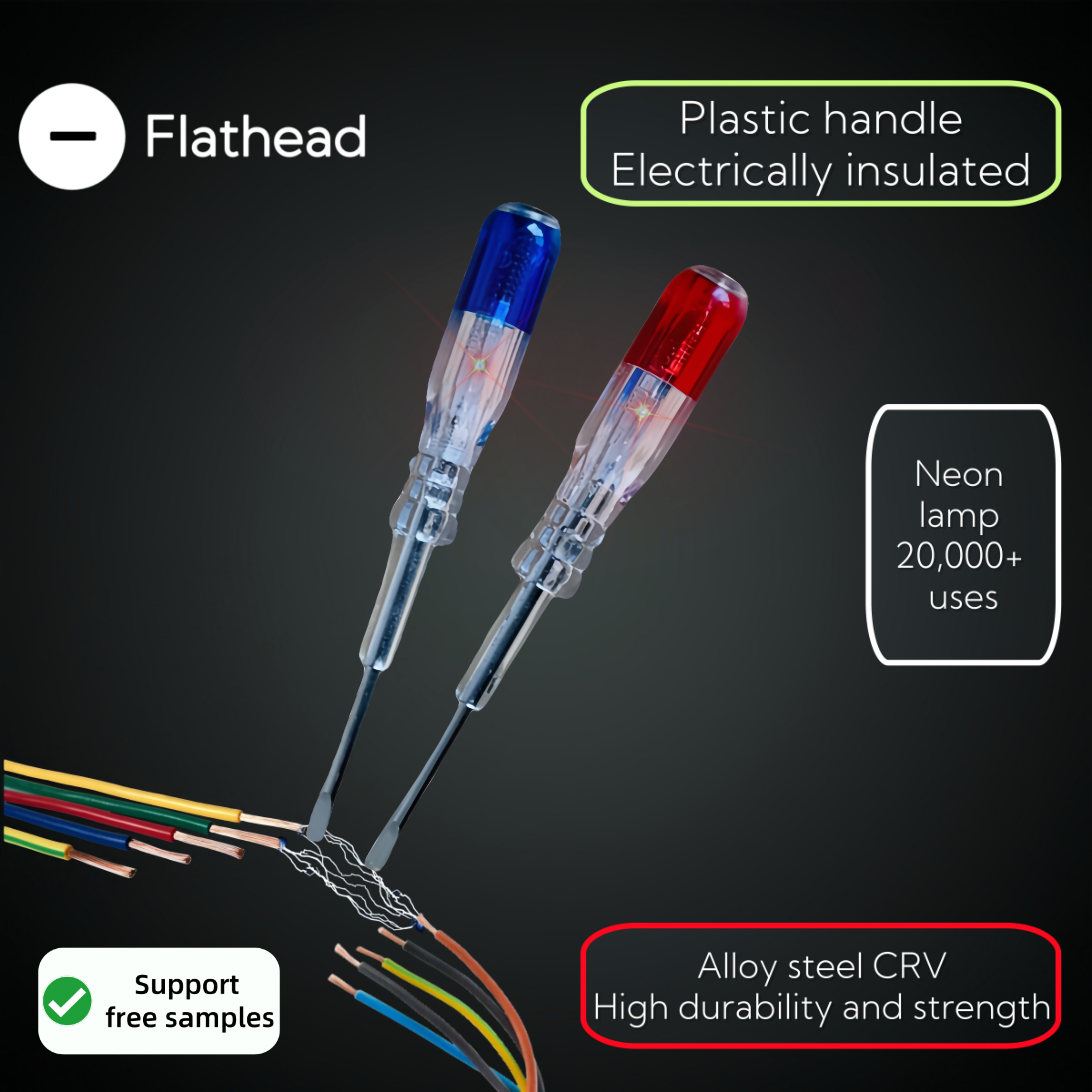 Factory stock supply red and blue electric insulation plastic flat head test pen electric induction pen screwdriver